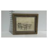 Pencil sketch, cow scene, signed & dated 4-90,