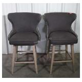 Pair of Home Counter Stools. Gray Fabric wingback