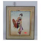 Geisha painted picture framed under non glare