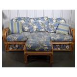 Nice Rattan Sleeper Sofa with Ottoman. Blue