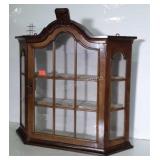 Wall Trinket Curio Cabinet, carved decor top,
