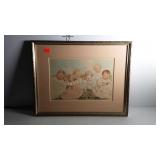 Six awake babies print, nicely framed and matted,