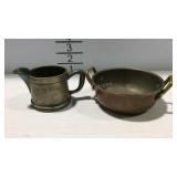 Metal ware - creamer, and copper 4-1/2" pot