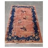 Antique Wool Scatter Rug, deep salmon with blue