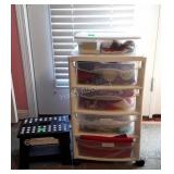 Organizer With crafty supplies and Red Hat Items,