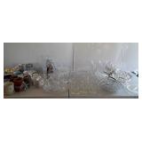 Glassware Coffee Mugs lot, punch bowl, 8 leaf