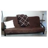 Futon Sofa with lap throw blanket and throw