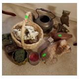 Home Decor Group, brass Owls, basket with