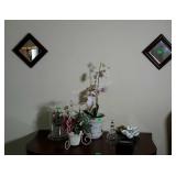 Decor group. Faux flowers, one in a Longaberger