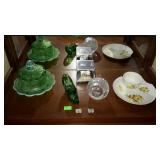 Decor group. Bottom shelf. Fenton glass shoe,