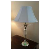 Single brass and glass table lamp with shade. 29"