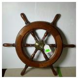 Ships wheel. Wood and brass. 22" across.