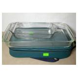 Glass bakeware. Three glass pans including one