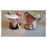 Vintage ladies face vases, both have chips