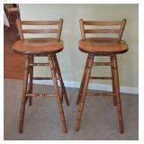 Pair of nice Oak Swivel Seat Counter Stools. Low