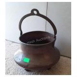 Copper Fireplace Pot, trifooted handled 9" tall