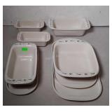 Longaberger pottery bakeware, two loaf pans, two