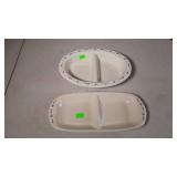 Two Longaberger pottery divided serving dishes,