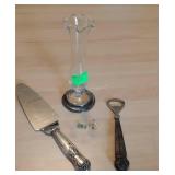 Sterling silver group, bottle opener, cake