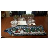 Group lot: Christmas glasses, table runner and