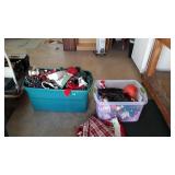 Two storage totes of Christmas decor