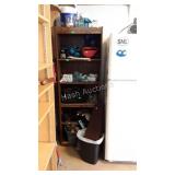 Wooden bookshelf, along with glassware, coolers,