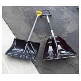 Two plastic snow shovels