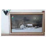 Framed print of farm covered in snow 39 by 25