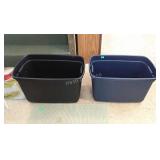 Two plastic storage totes no lids