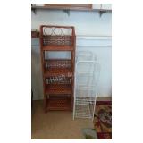 Two Storage Racks, wire and one wicker,