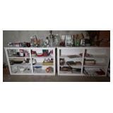 Two white bookshelves both are 59 inches long, by