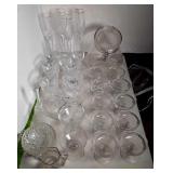 Glass group, 10 sherbets, creamer, goblets,