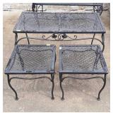 Three pc Wrought Iron Coffee and End Table Set.