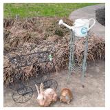 Garden Decor lot, rabbit and turtle figure, chips