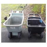 Two plastic lawn carts, black lawn cart does have