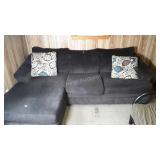 Sofa with chaise side, chocolate brown, shows