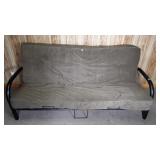 Futon, metal framed futon with brown mattress