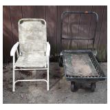 Folding beach chair, and garden cart