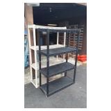 Two poly storage shelves from inside the shed