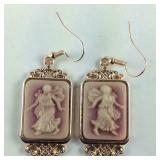 Pink cameo earrings rose gold over stainless