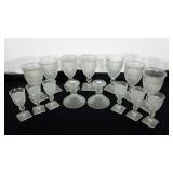 Clear cut glass goblets and cordial glasses, two