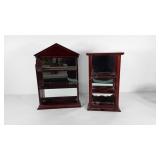 Two wall curio shelves,  both have mirrored