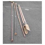 4pc Long handle tool lot, post hole diggers, 3