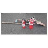 2 Fire Extinguishers, 3 Tools, spade shovel,