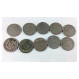 Lot of 10 V Nickels