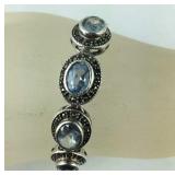 Sterling Silver Blue Topaz & Marcasite Bracelet,