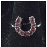 Sterling Silver Genuine Ruby Horseshoe Ring,