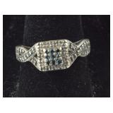 Sterling Silver Genuine Blue Diamond Cluster