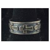 Sterling Silver Wide Band Ring with Cross Design,