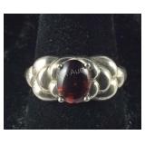 Sterling Silver Vintage Cabochon Garnet Ring,